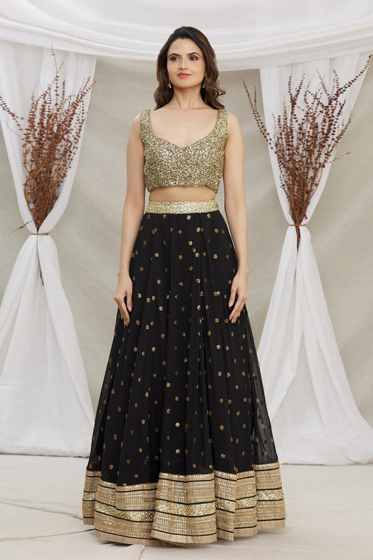 .Black Georgette Lehenga Choli - Sequence Embroidery Work