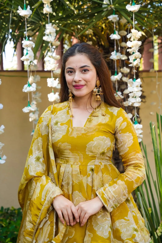 ORVINA MUSTARD FLORAL SHARARA SET