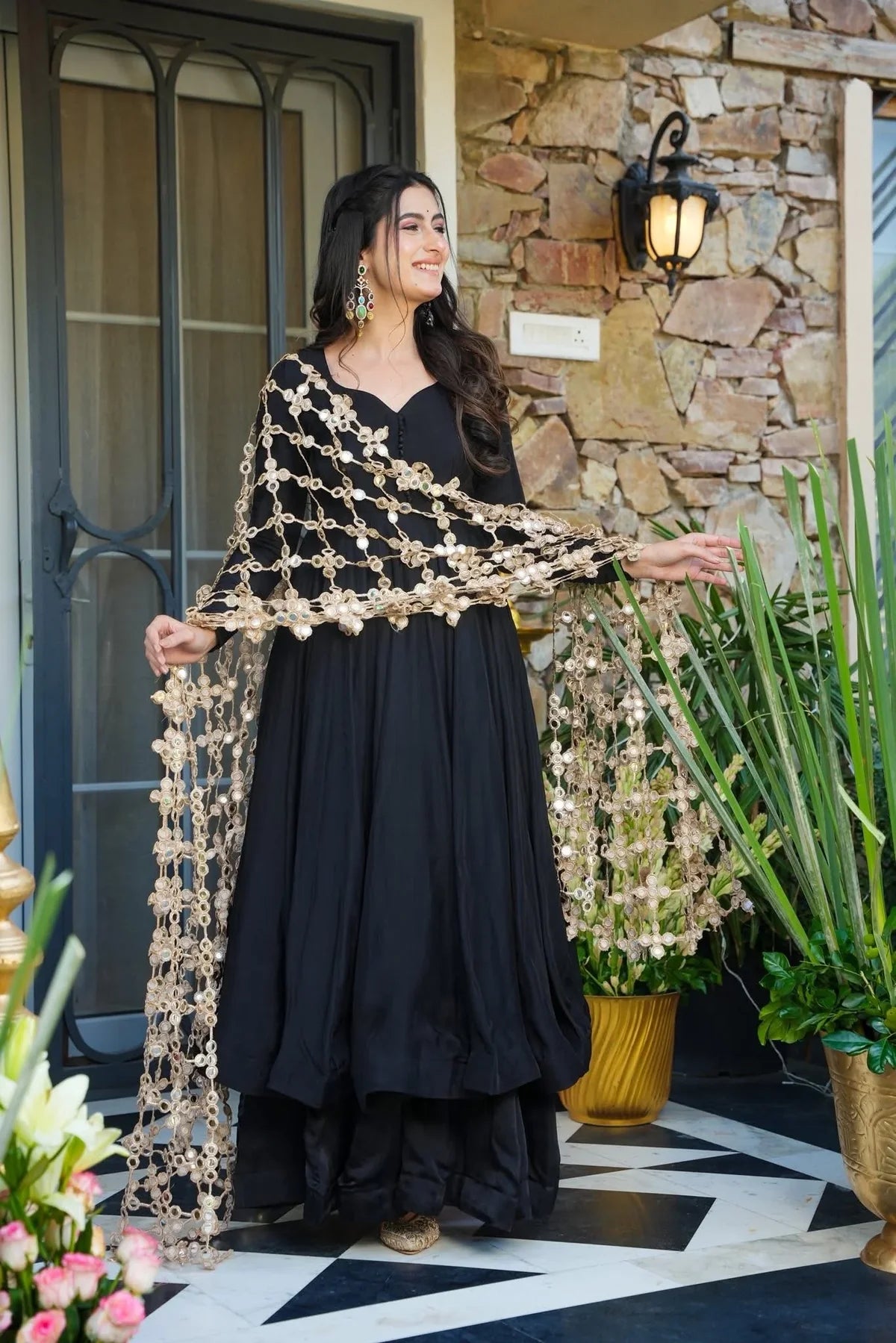 .CREPE MYSTIC BLACK ANARKALI SUIT SET