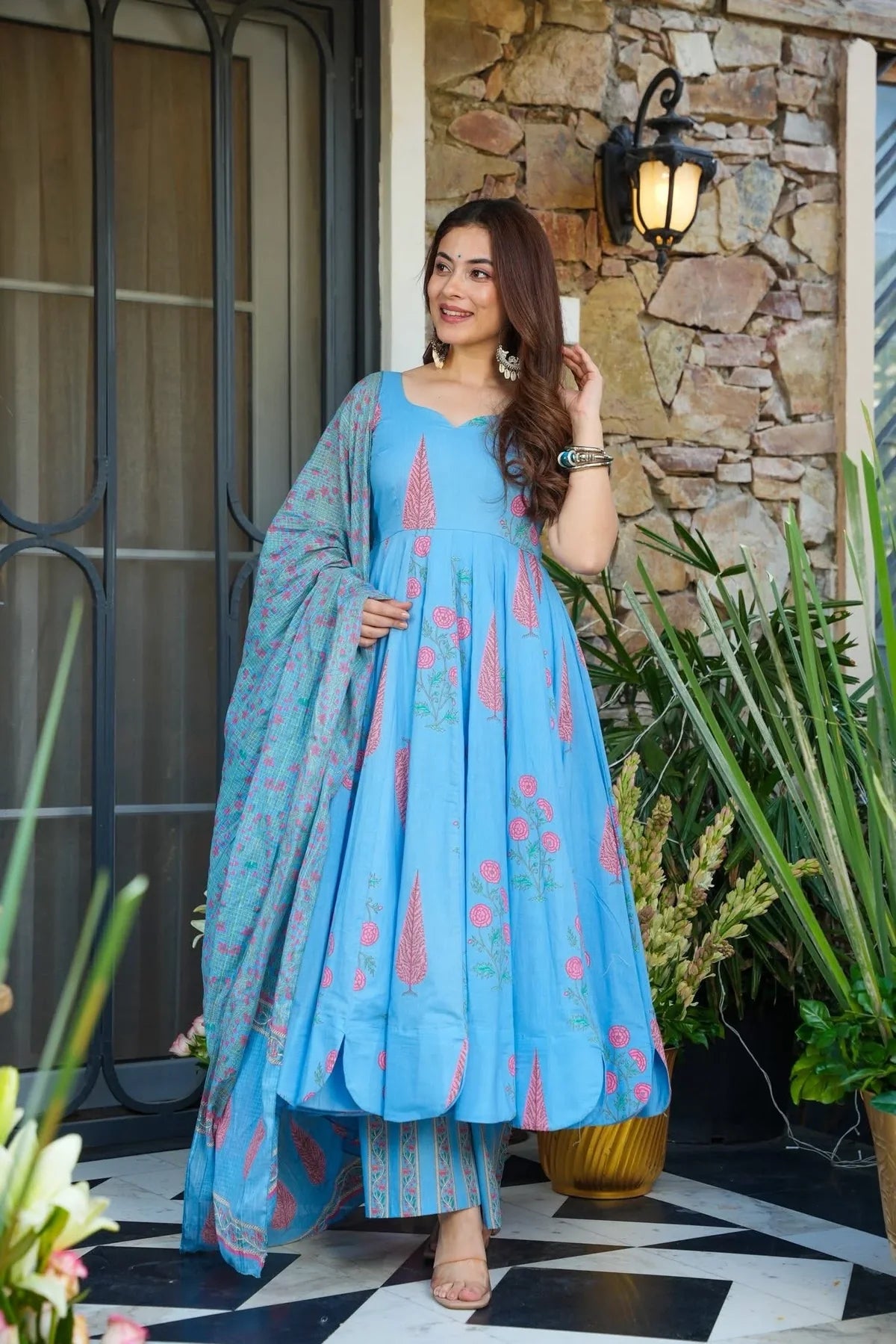 .GATIKA PRINTED COTTON ANARKALI SUIT SET