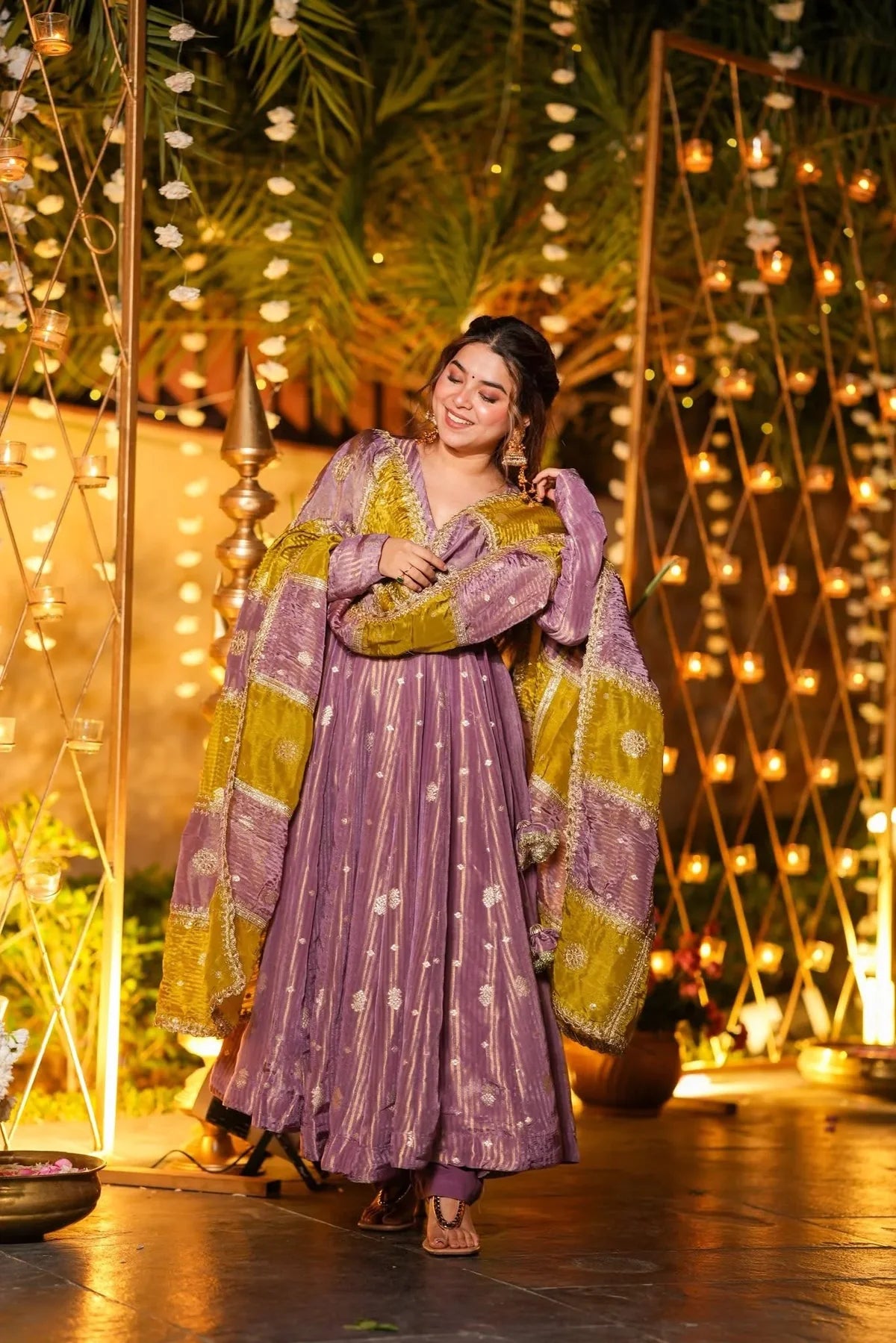 PURPLE SILK WEDDING WEAR ANARKALI SUIT SET