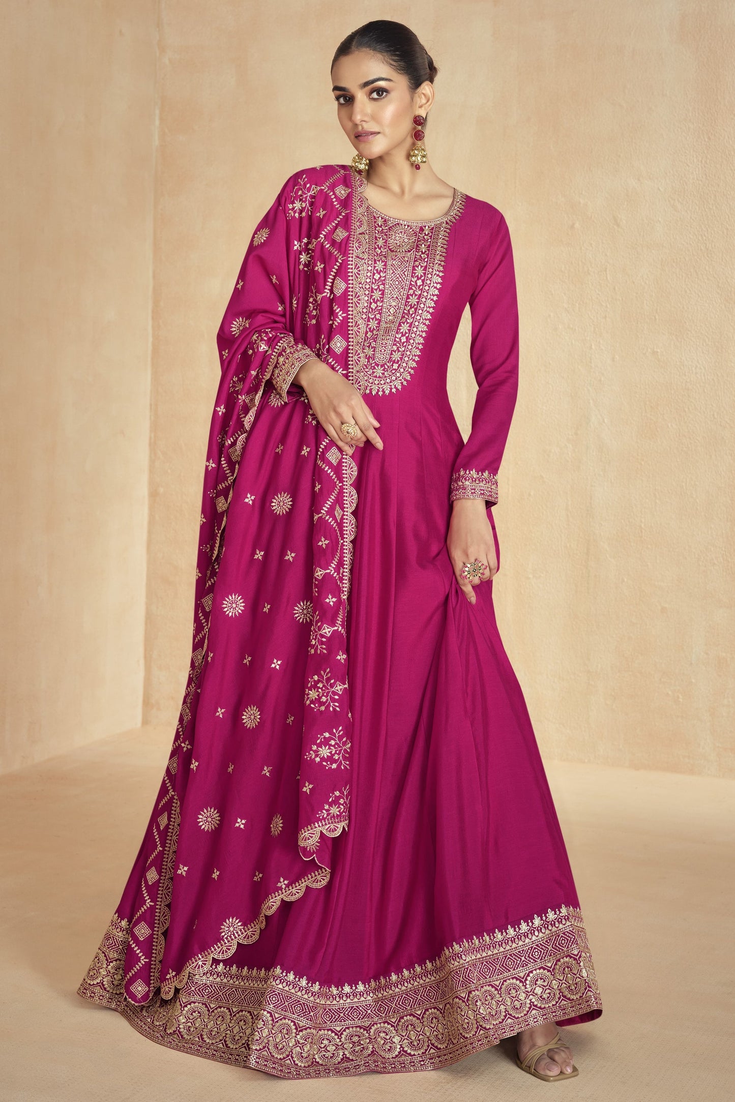 Pink Chinon Silk Anarkali Suit