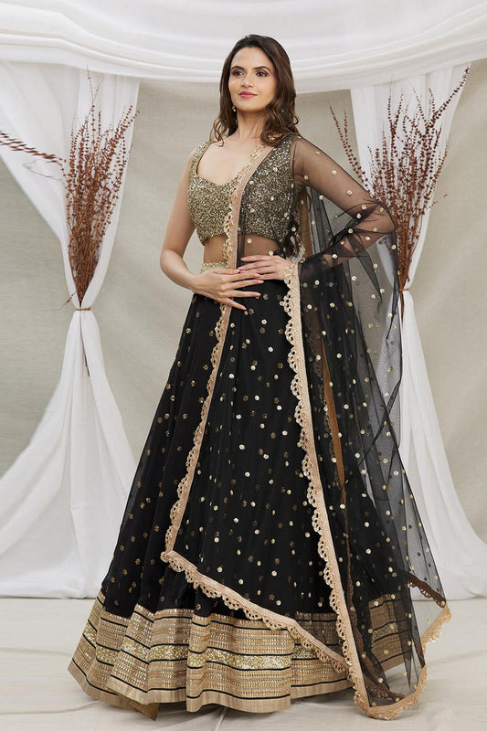.Black Georgette Lehenga Choli - Sequence Embroidery Work