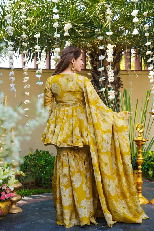 ORVINA MUSTARD FLORAL SHARARA SET