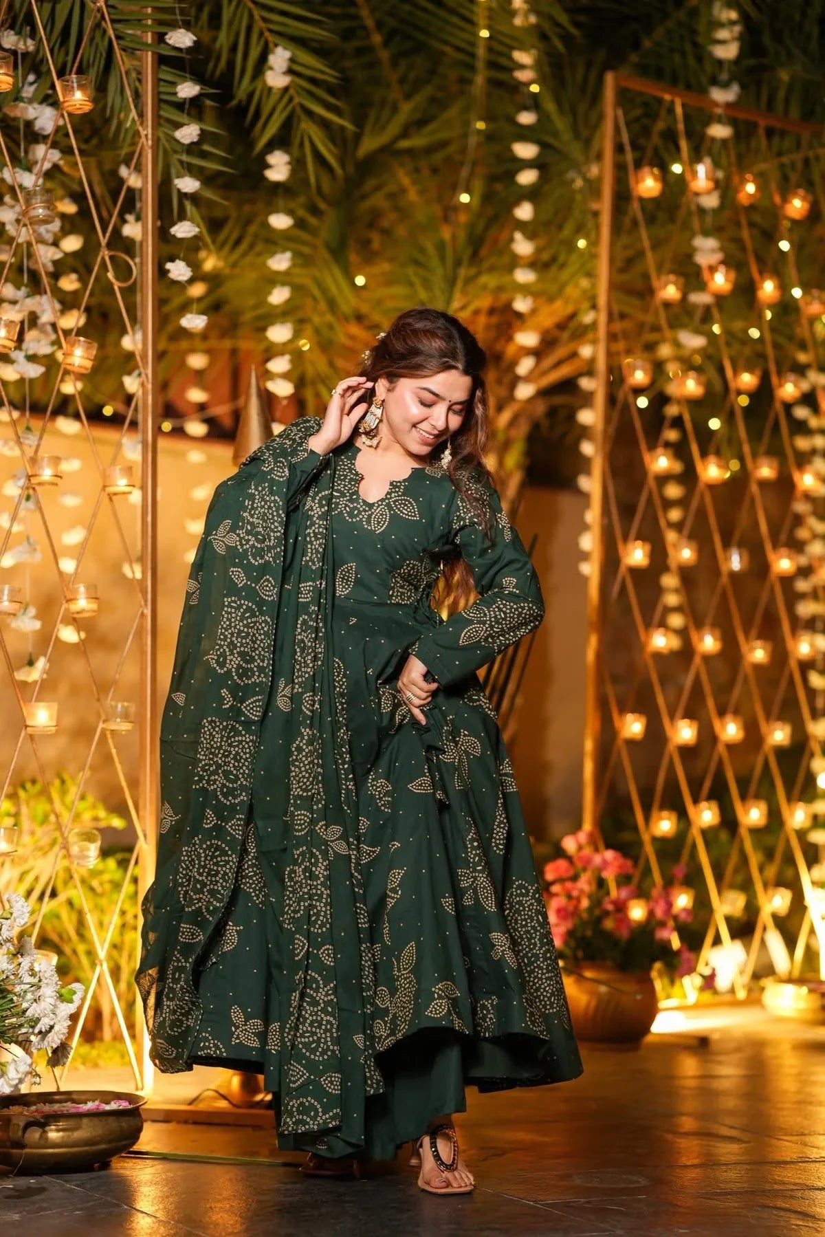 .VRITIKA GREEN COTTON ANARKALI SUIT SET
