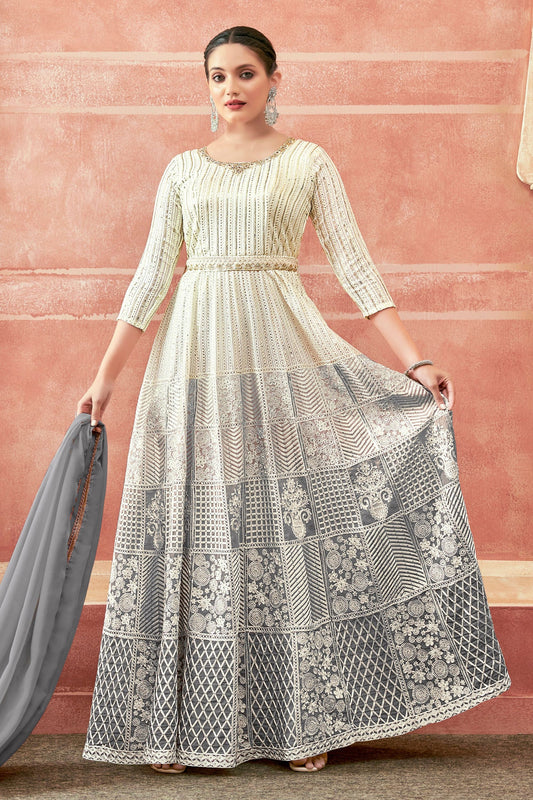 Gray Georgette Anarkali Suit
