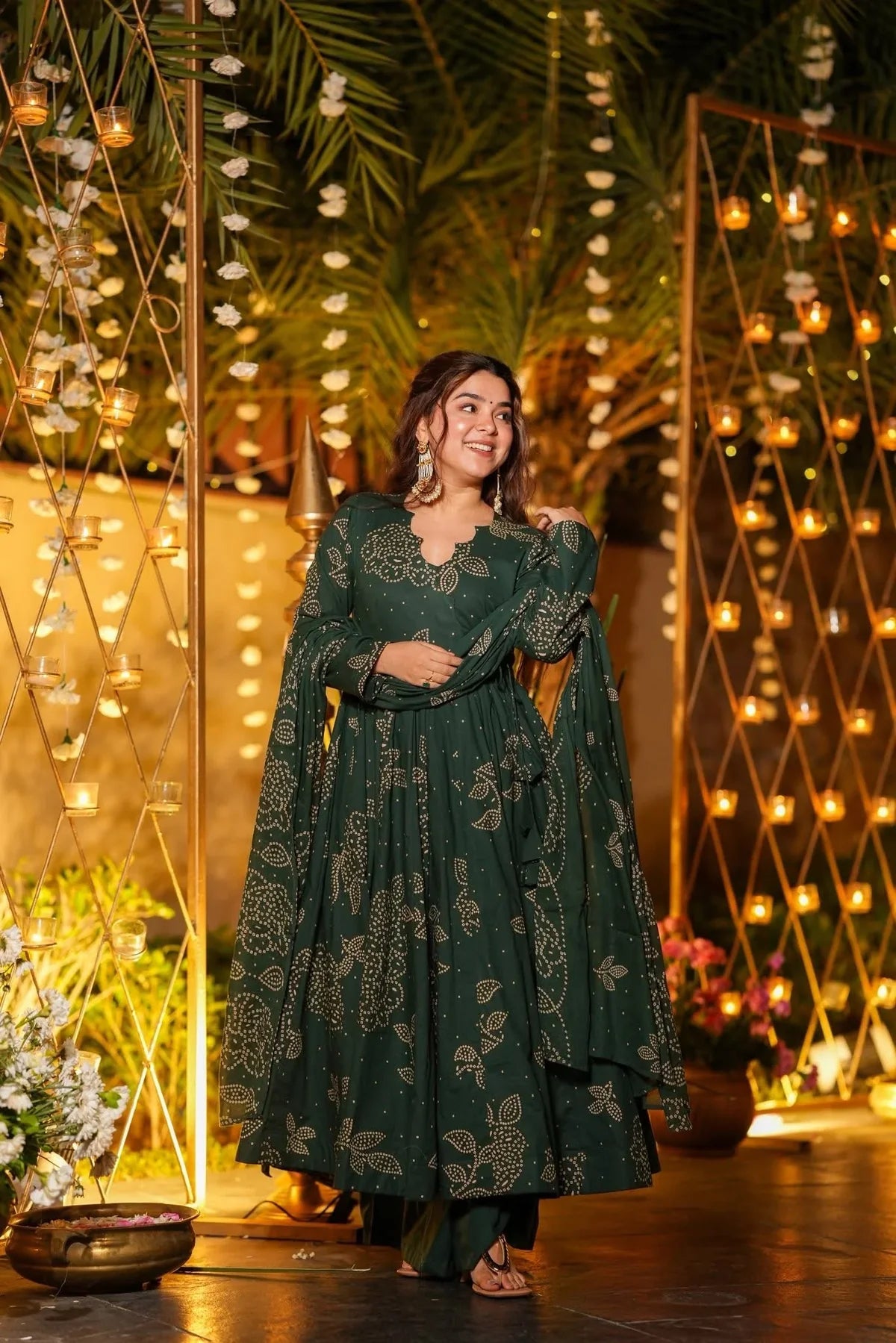 .VRITIKA GREEN COTTON ANARKALI SUIT SET