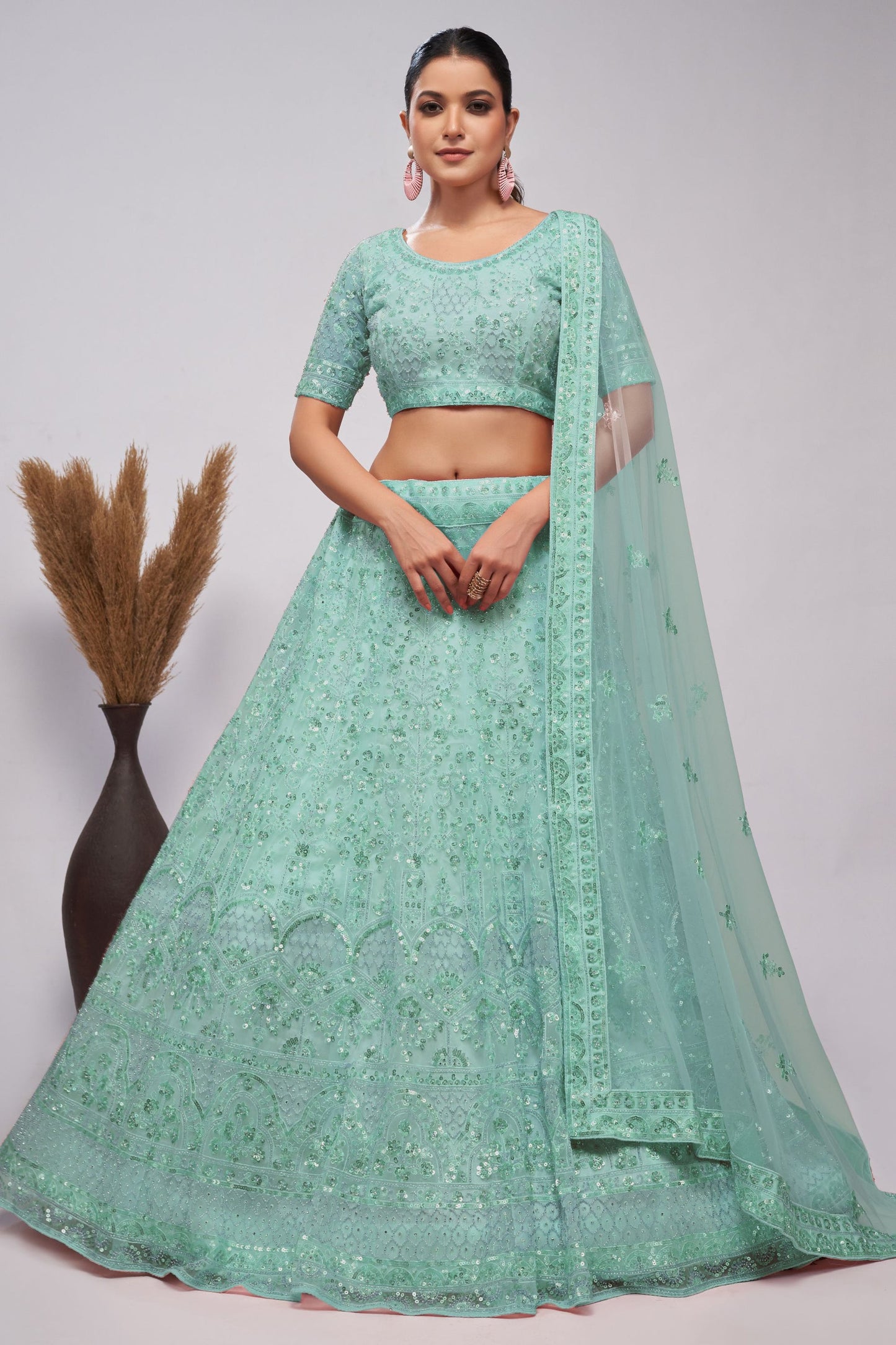 Seafoam Green Net Lehenga Choli