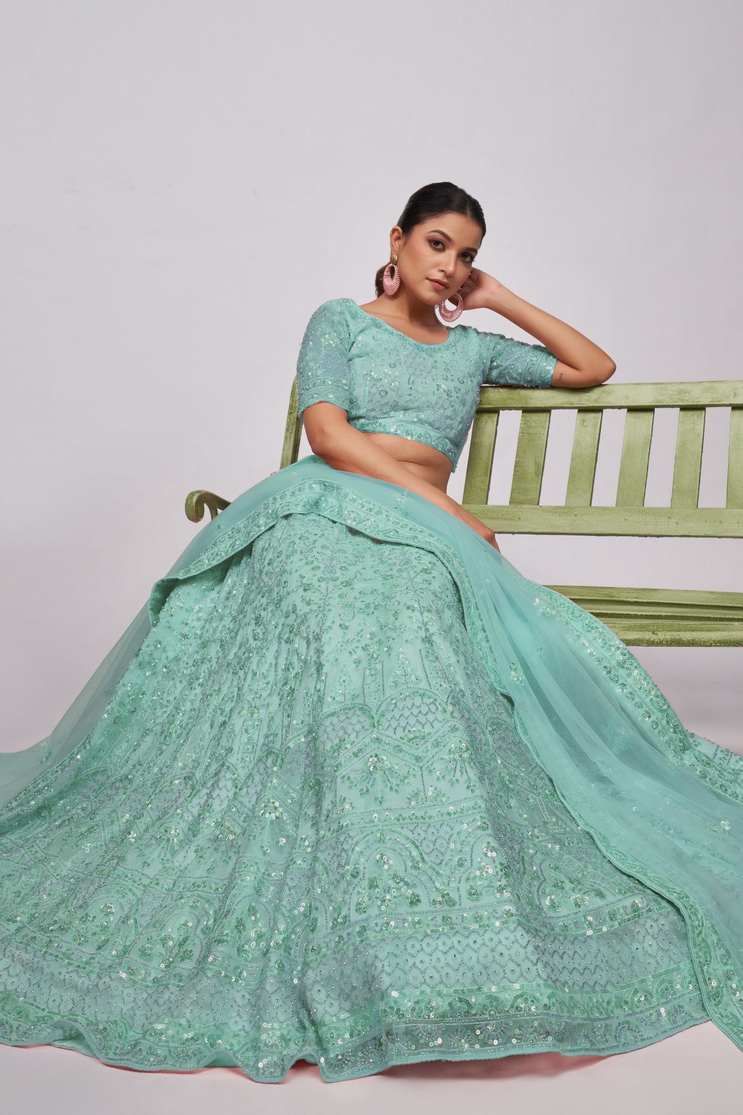 Seafoam Green Net Lehenga Choli