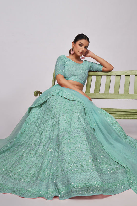 Seafoam Green Net Lehenga Choli