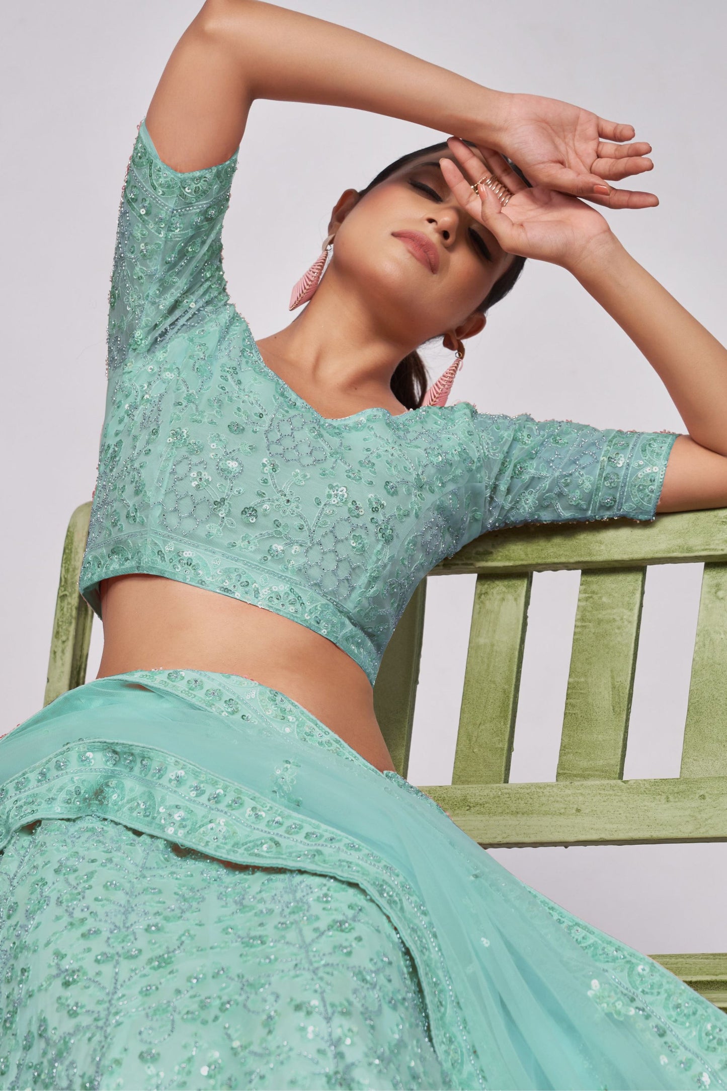 Seafoam Green Net Lehenga Choli