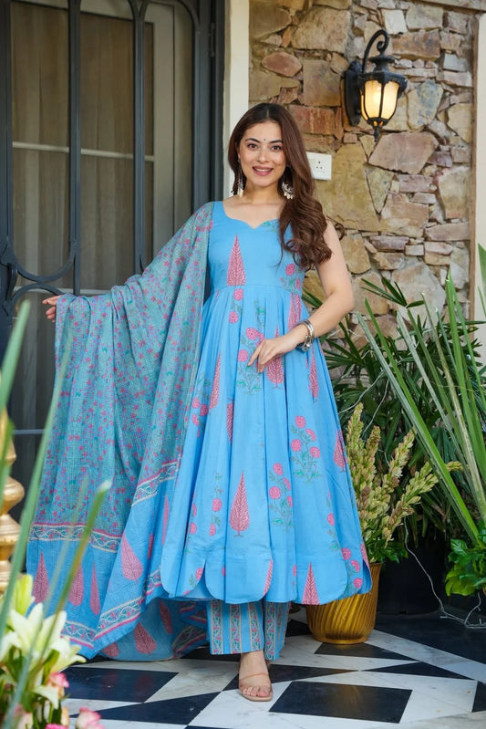 .GATIKA PRINTED COTTON ANARKALI SUIT SET