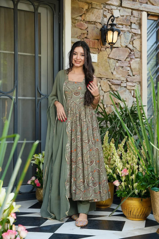 .BISHARA SAGE RAYON ANARKALI SUIT SET