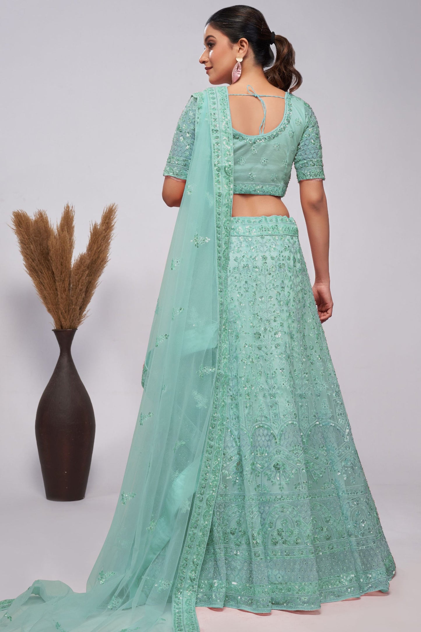 Seafoam Green Net Lehenga Choli