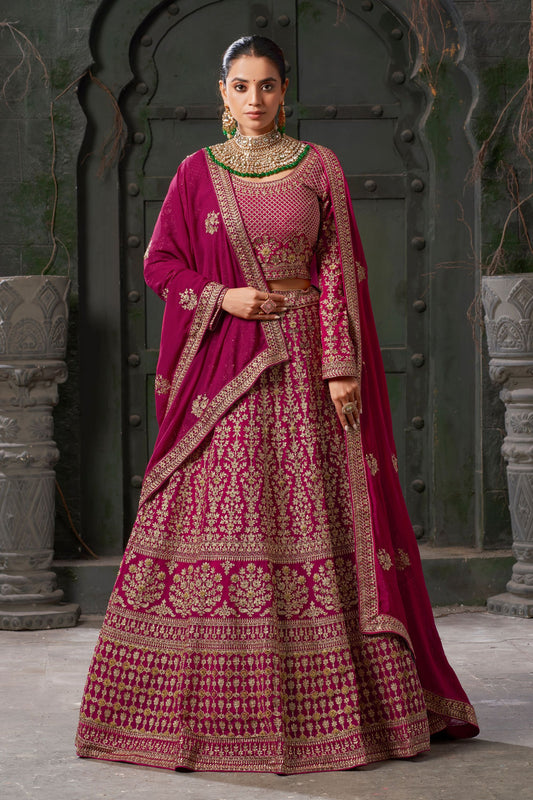 Pink Georgette Lehenga Choli - Embroidery Work, Zarkan Work