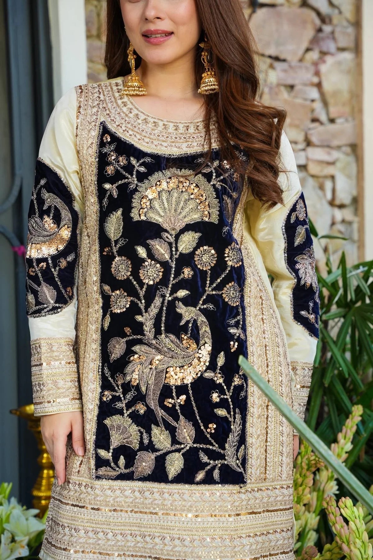 MIZAAL ROYAL VELVET COSMOS SHARARA SET