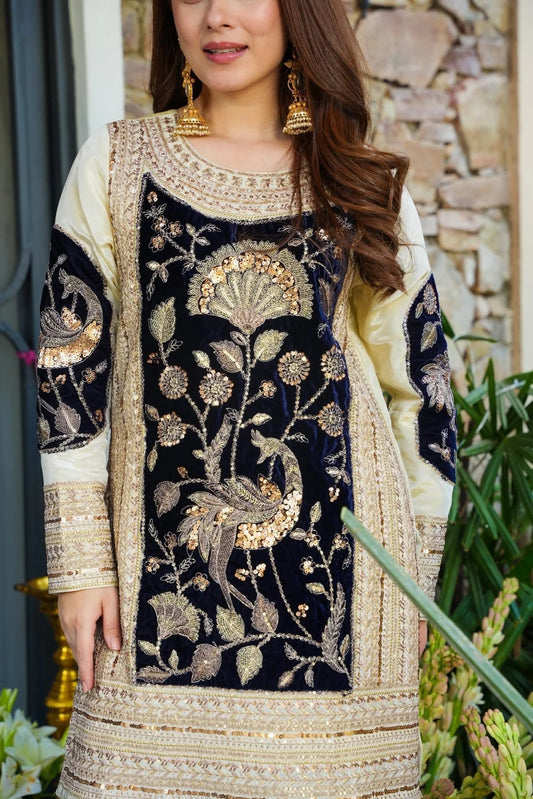 MIZAAL ROYAL VELVET COSMOS SHARARA SET