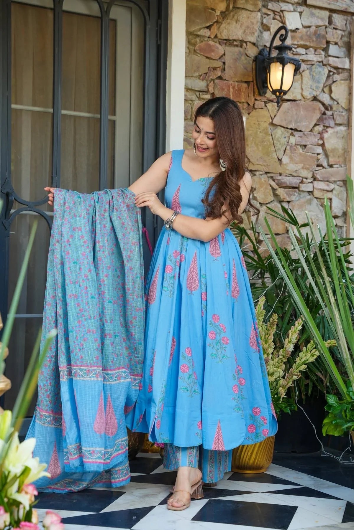 .GATIKA PRINTED COTTON ANARKALI SUIT SET