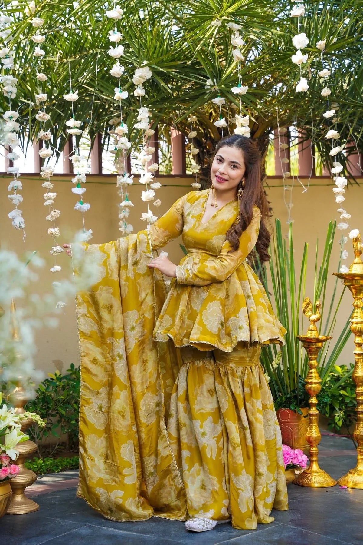 ORVINA MUSTARD FLORAL SHARARA SET