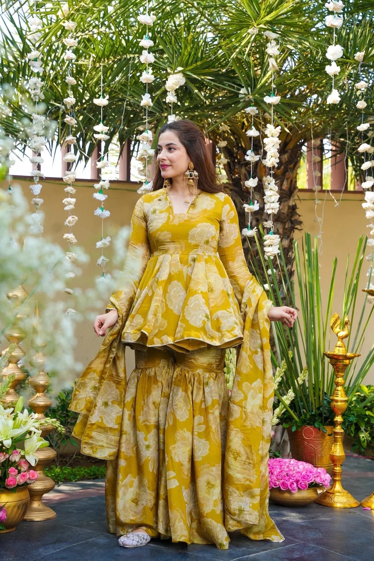 ORVINA MUSTARD FLORAL SHARARA SET