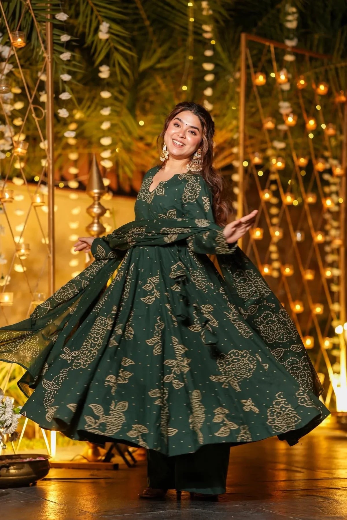 .VRITIKA GREEN COTTON ANARKALI SUIT SET