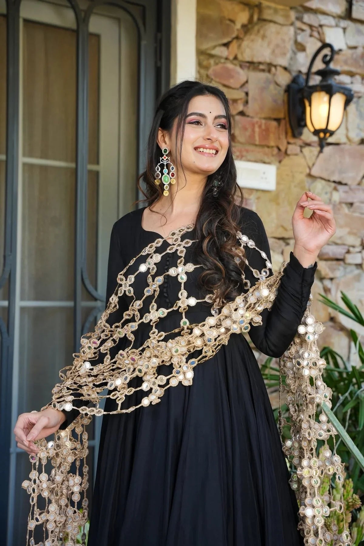 .CREPE MYSTIC BLACK ANARKALI SUIT SET