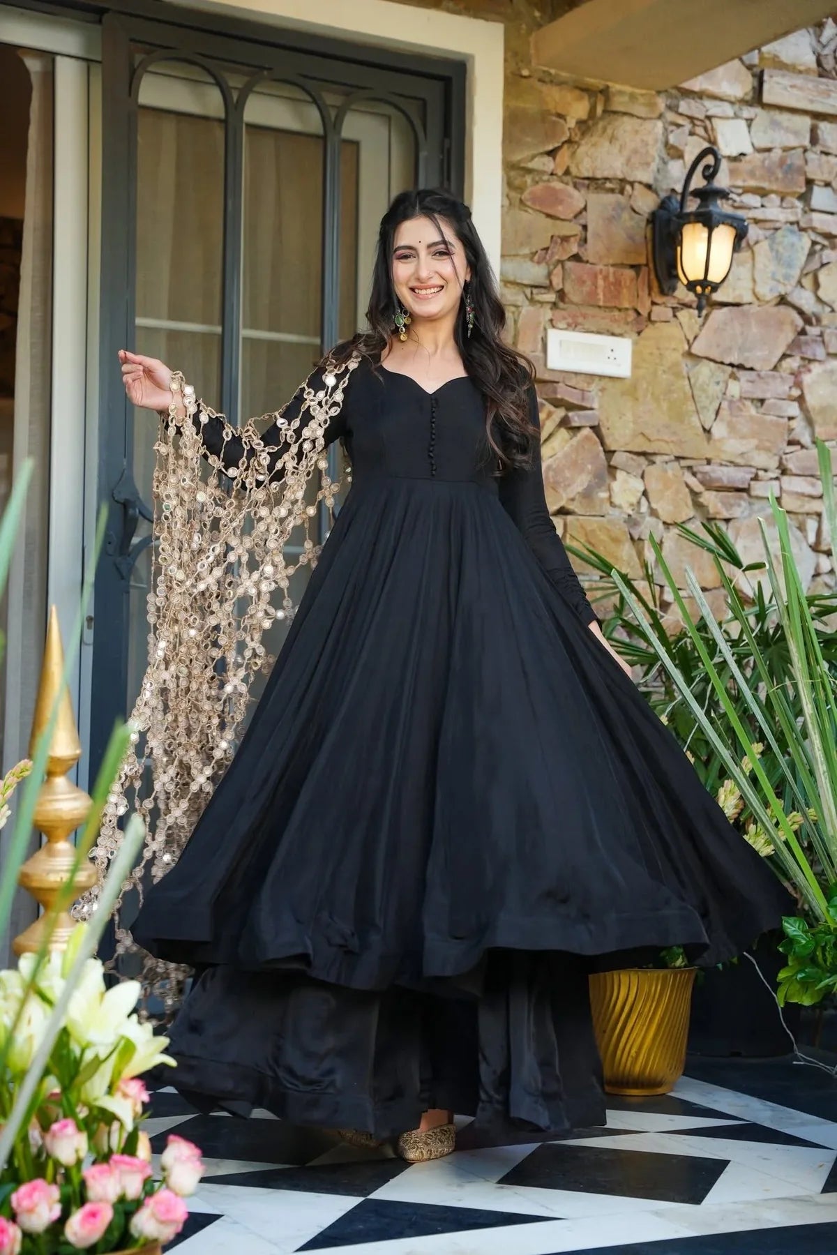 .CREPE MYSTIC BLACK ANARKALI SUIT SET