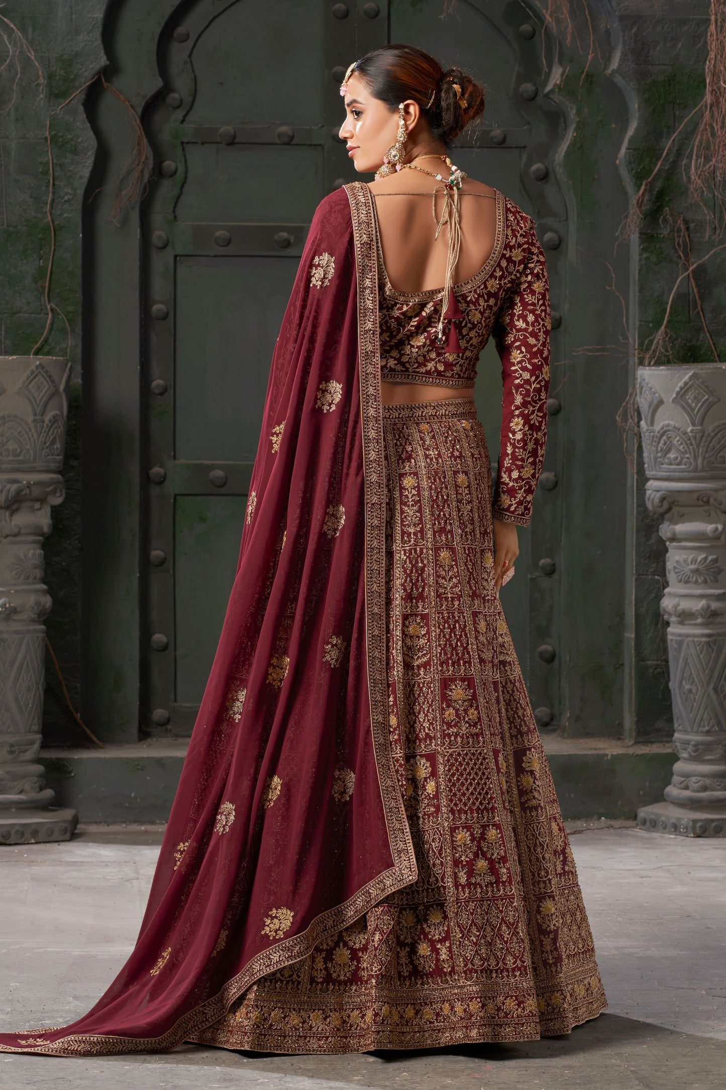 Maroon Georgette Embroidered Lehenga Choli - Embroidery Work, Zarkan Work