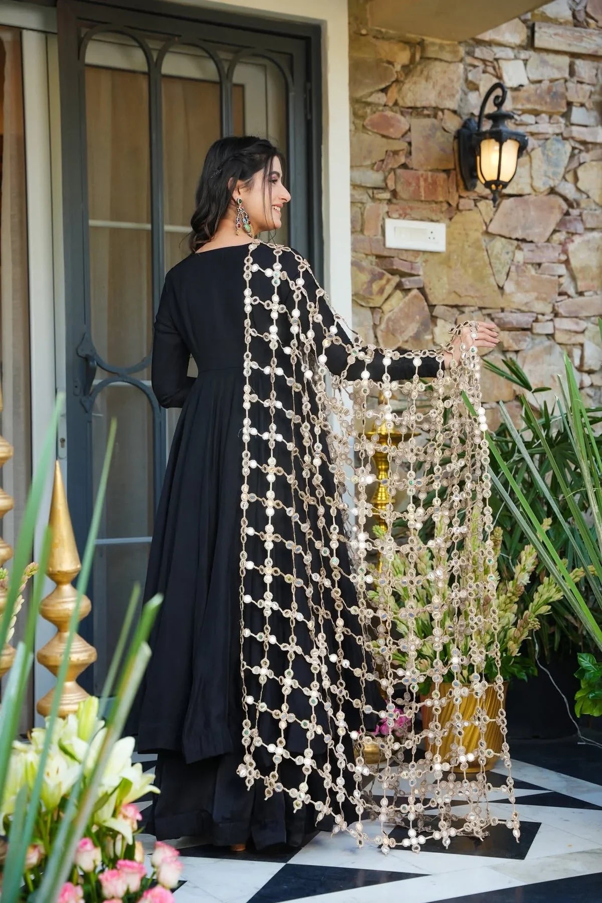 .CREPE MYSTIC BLACK ANARKALI SUIT SET
