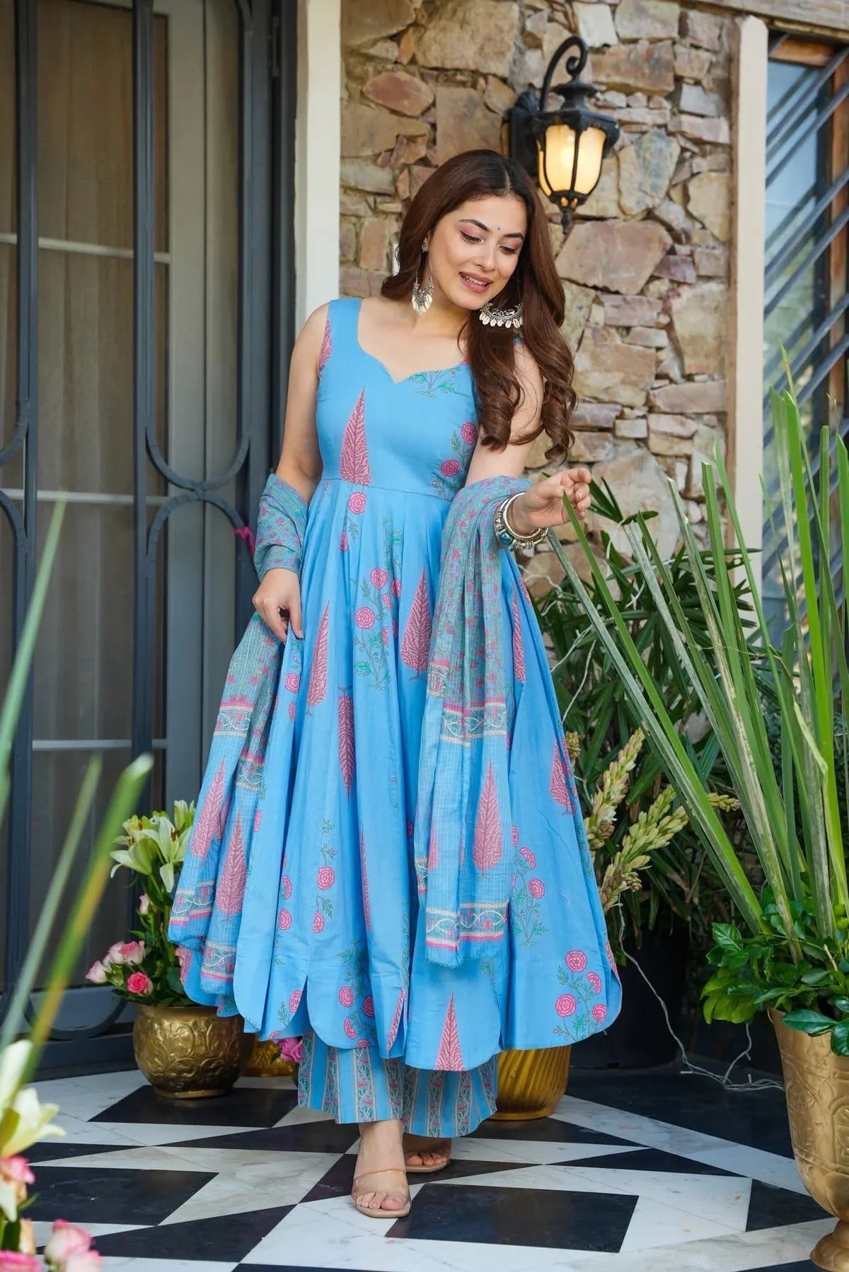 .GATIKA PRINTED COTTON ANARKALI SUIT SET