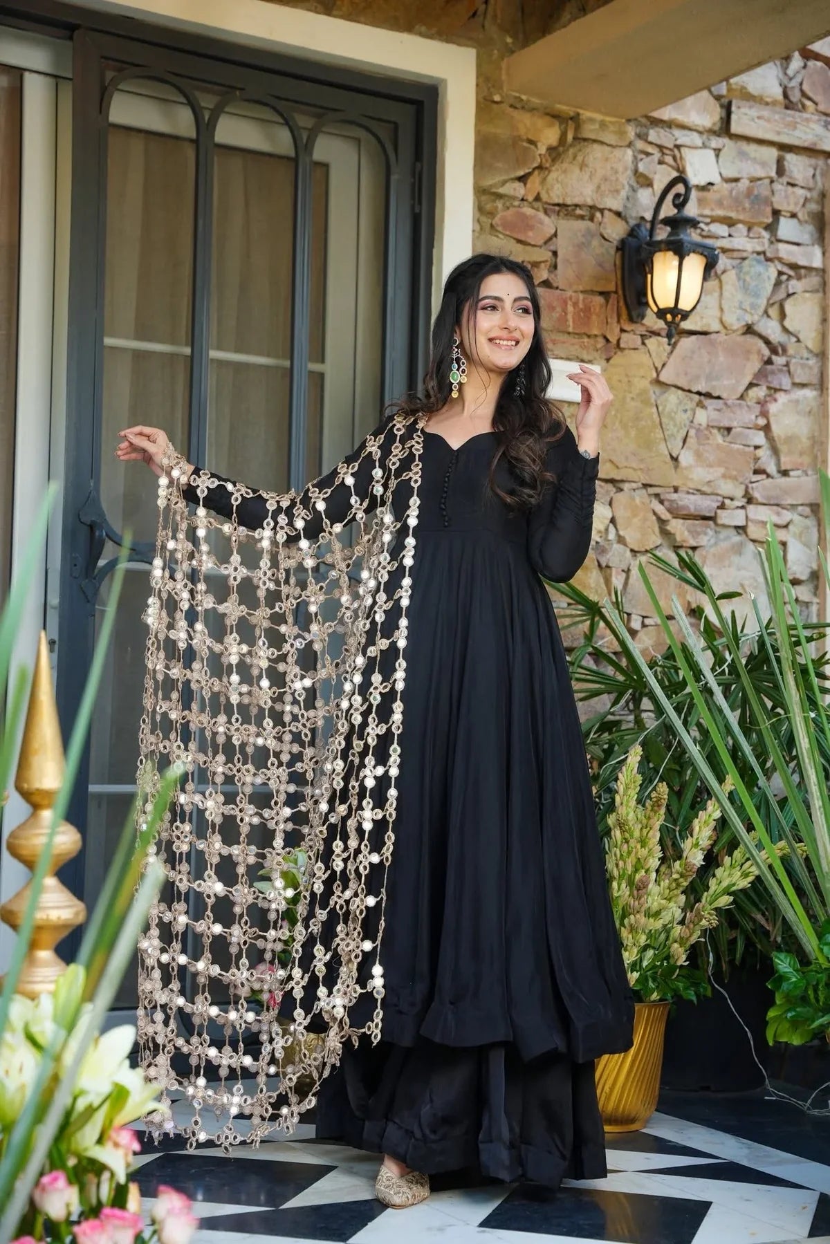 .CREPE MYSTIC BLACK ANARKALI SUIT SET