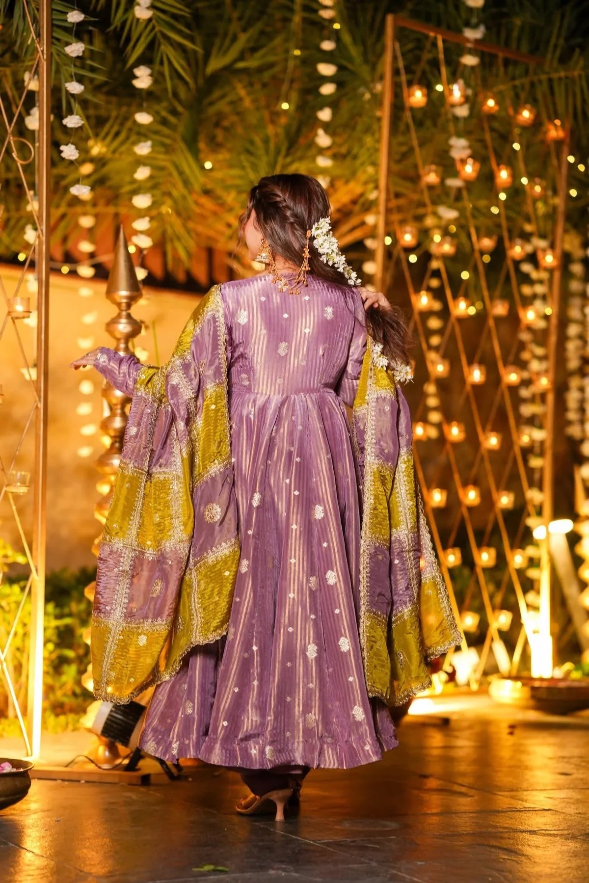 PURPLE SILK WEDDING WEAR ANARKALI SUIT SET