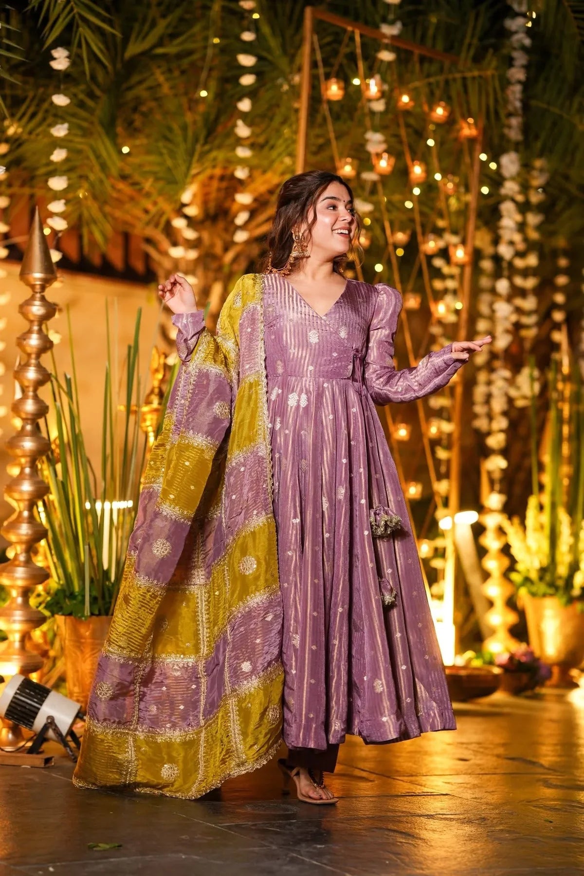 PURPLE SILK WEDDING WEAR ANARKALI SUIT SET