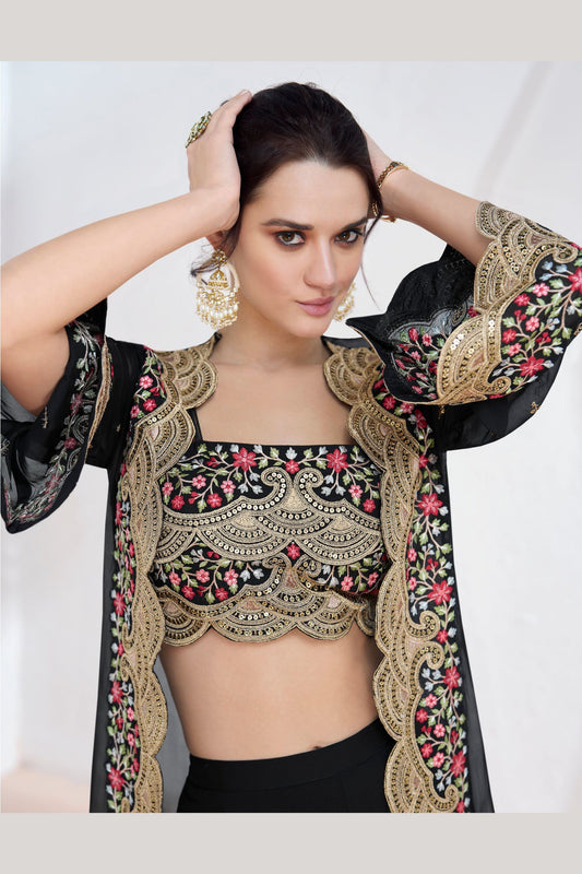 Black Georgette Palazzo Choli with Koti