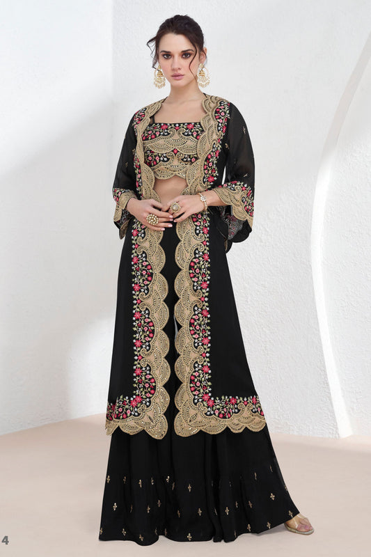 Black Georgette Palazzo Choli with Koti