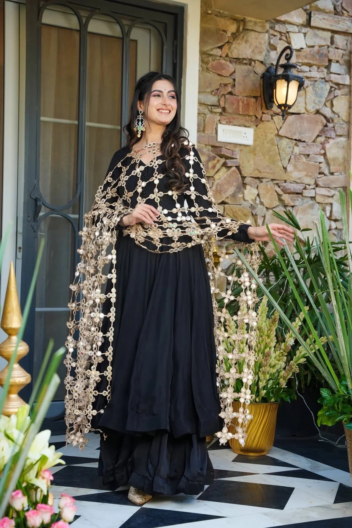 .CREPE MYSTIC BLACK ANARKALI SUIT SET