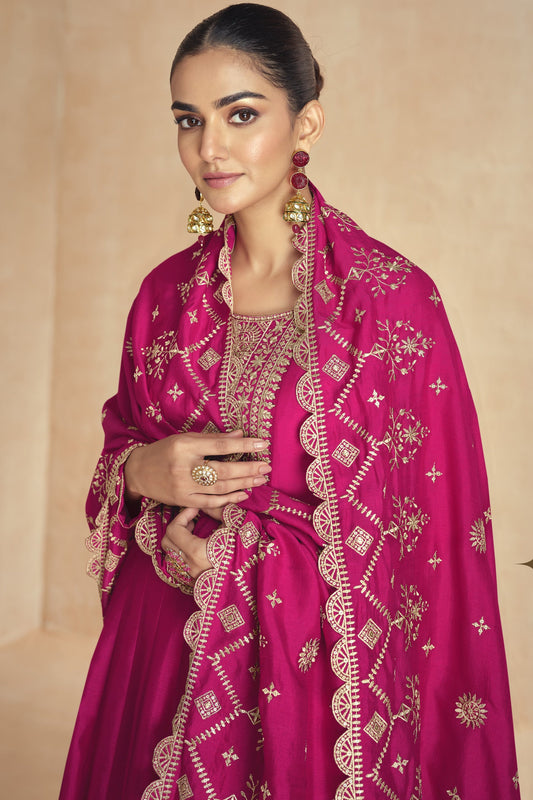 Pink Chinon Silk Anarkali Suit