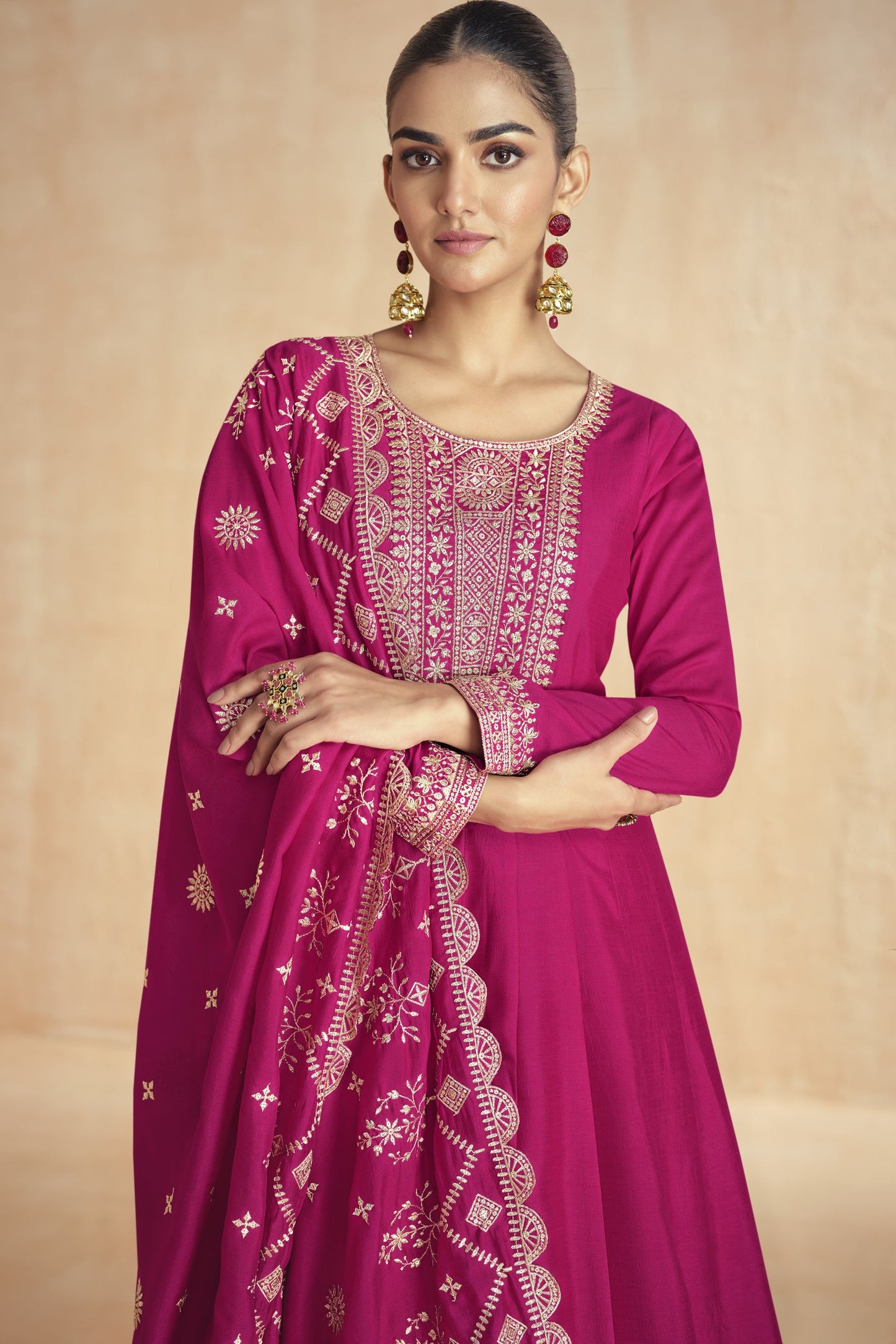 Pink Chinon Silk Anarkali Suit