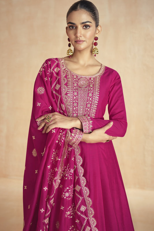 Pink Chinon Silk Anarkali Suit
