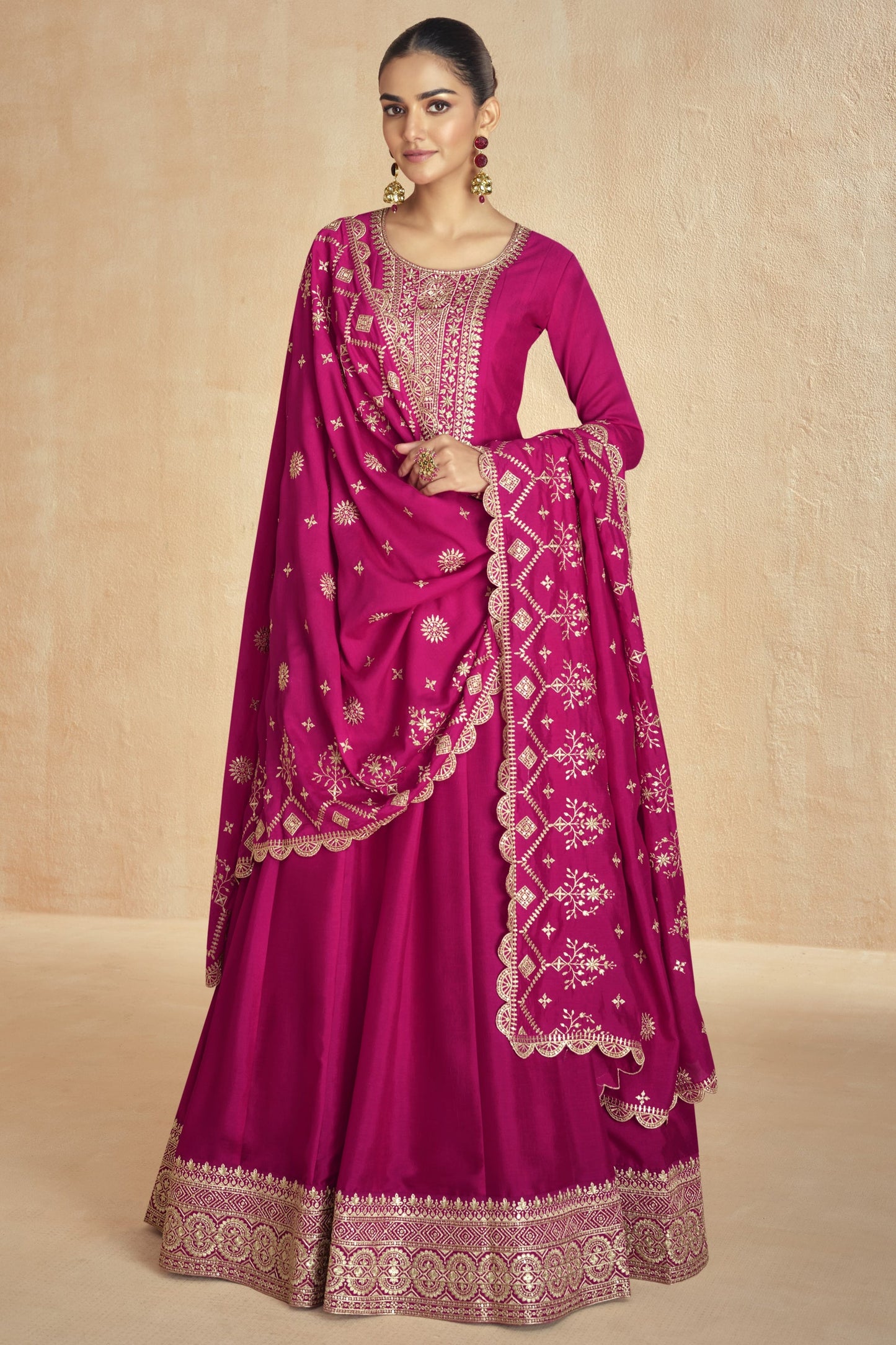 Pink Chinon Silk Anarkali Suit